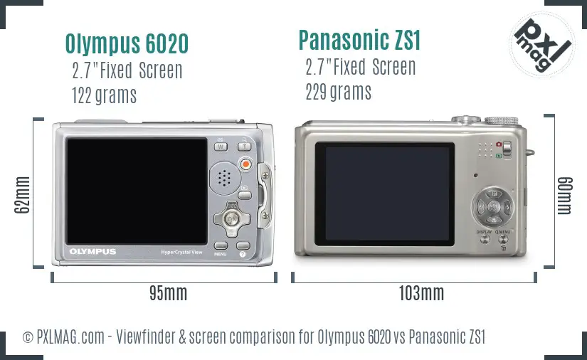 Olympus 6020 vs Panasonic ZS1 Screen and Viewfinder comparison