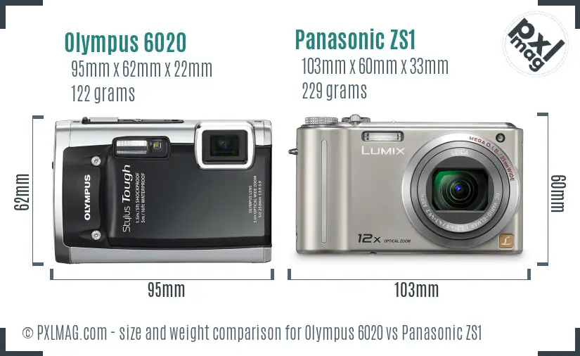 Olympus 6020 vs Panasonic ZS1 size comparison