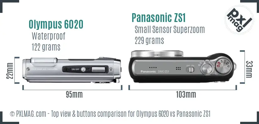 Olympus 6020 vs Panasonic ZS1 top view buttons comparison