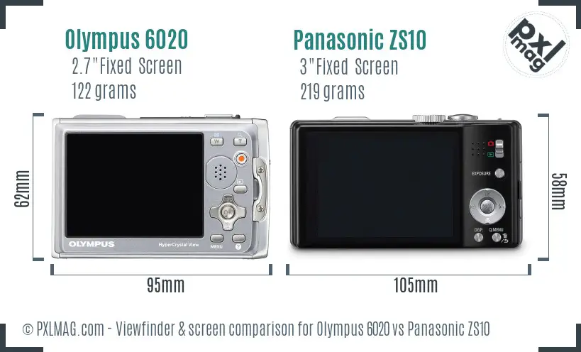 Olympus 6020 vs Panasonic ZS10 Screen and Viewfinder comparison