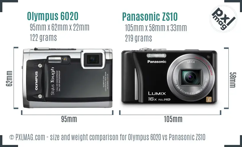 Olympus 6020 vs Panasonic ZS10 size comparison
