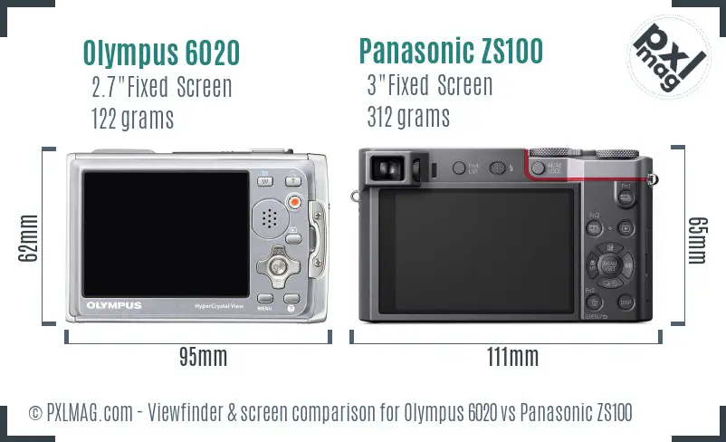Olympus 6020 vs Panasonic ZS100 Screen and Viewfinder comparison