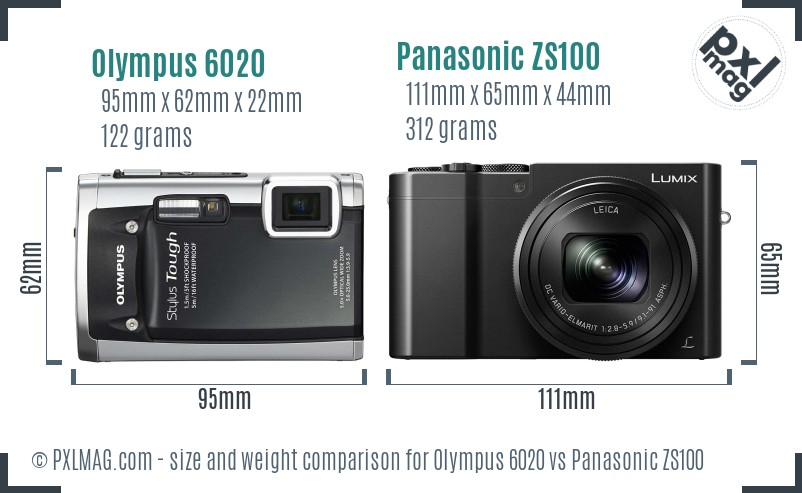 Olympus 6020 vs Panasonic ZS100 size comparison