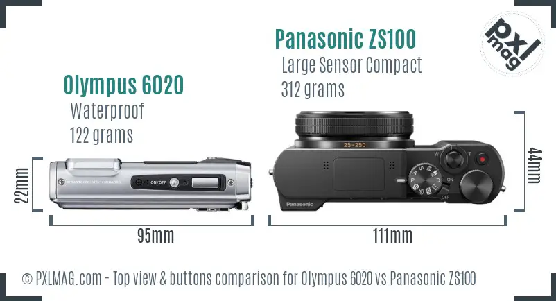 Olympus 6020 vs Panasonic ZS100 top view buttons comparison