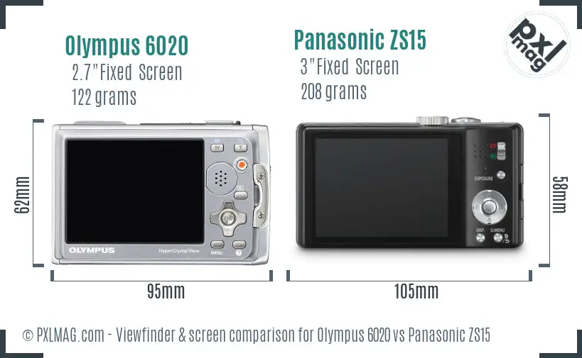 Olympus 6020 vs Panasonic ZS15 Screen and Viewfinder comparison