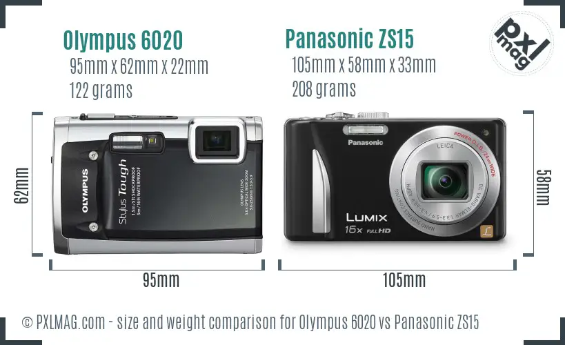 Olympus 6020 vs Panasonic ZS15 size comparison