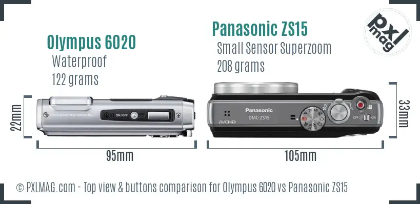 Olympus 6020 vs Panasonic ZS15 top view buttons comparison