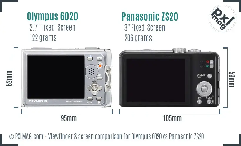 Olympus 6020 vs Panasonic ZS20 Screen and Viewfinder comparison