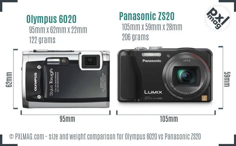 Olympus 6020 vs Panasonic ZS20 size comparison