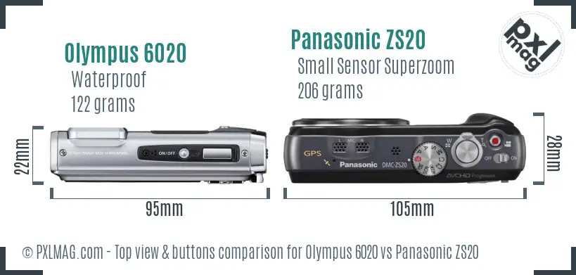 Olympus 6020 vs Panasonic ZS20 top view buttons comparison
