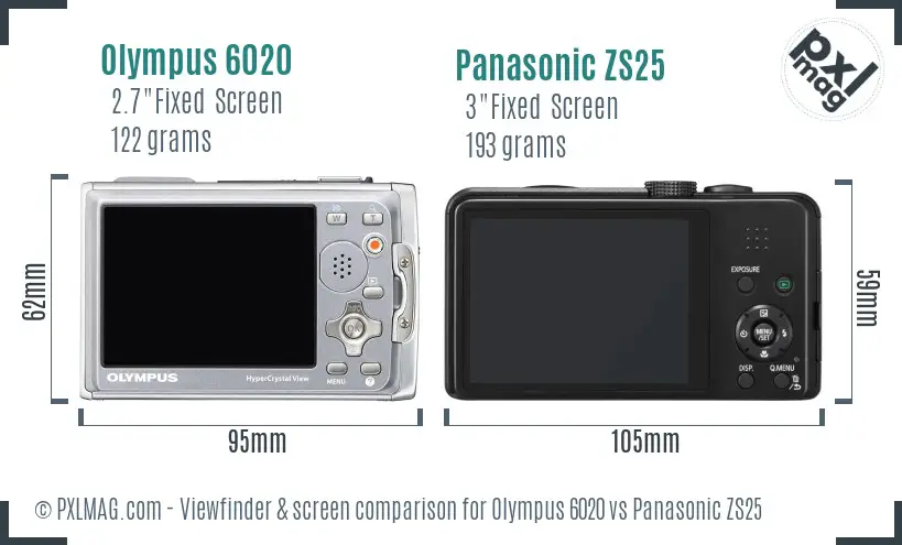 Olympus 6020 vs Panasonic ZS25 Screen and Viewfinder comparison