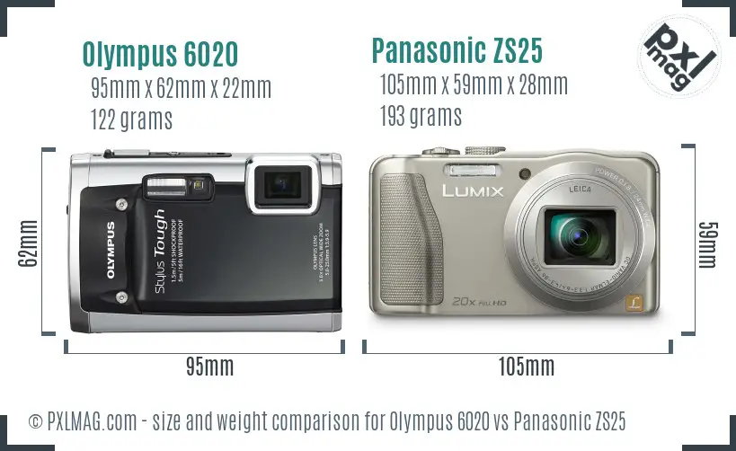 Olympus 6020 vs Panasonic ZS25 size comparison