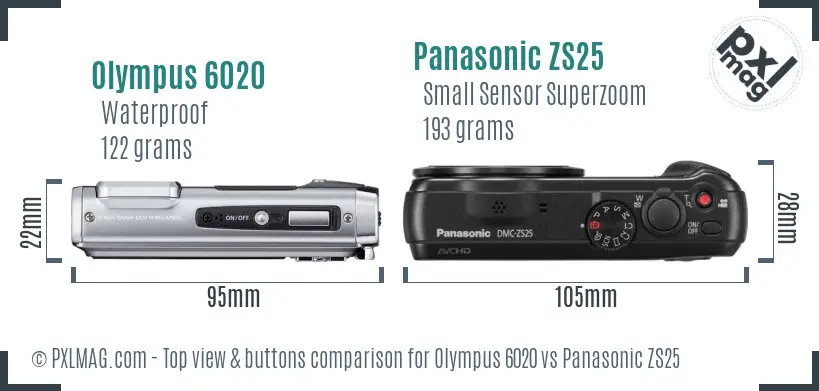 Olympus 6020 vs Panasonic ZS25 top view buttons comparison