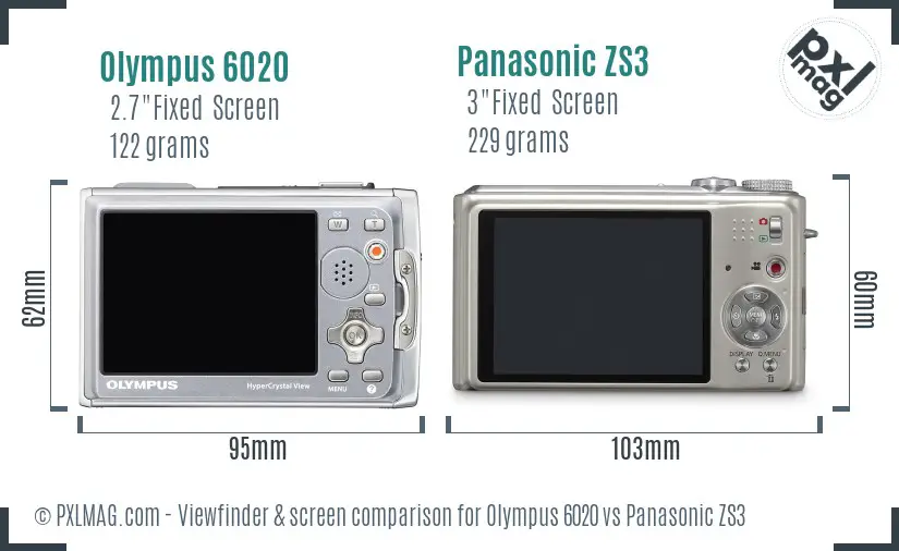 Olympus 6020 vs Panasonic ZS3 Screen and Viewfinder comparison