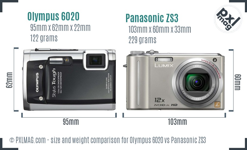 Olympus 6020 vs Panasonic ZS3 size comparison