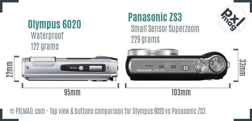 Olympus 6020 vs Panasonic ZS3 top view buttons comparison