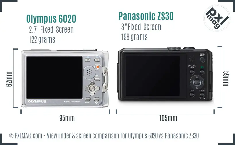 Olympus 6020 vs Panasonic ZS30 Screen and Viewfinder comparison