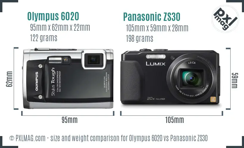 Olympus 6020 vs Panasonic ZS30 size comparison