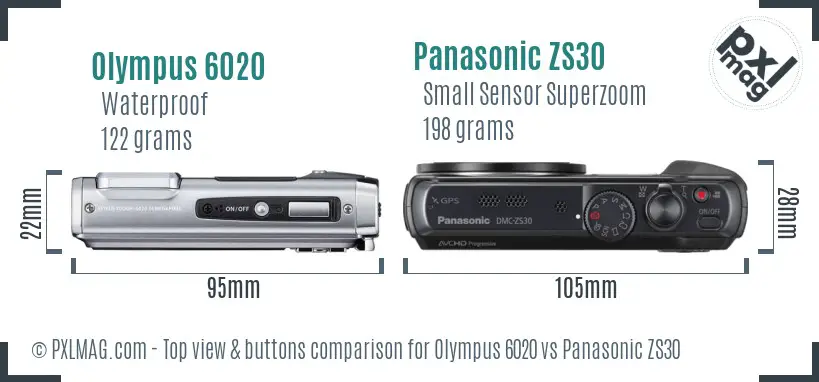 Olympus 6020 vs Panasonic ZS30 top view buttons comparison