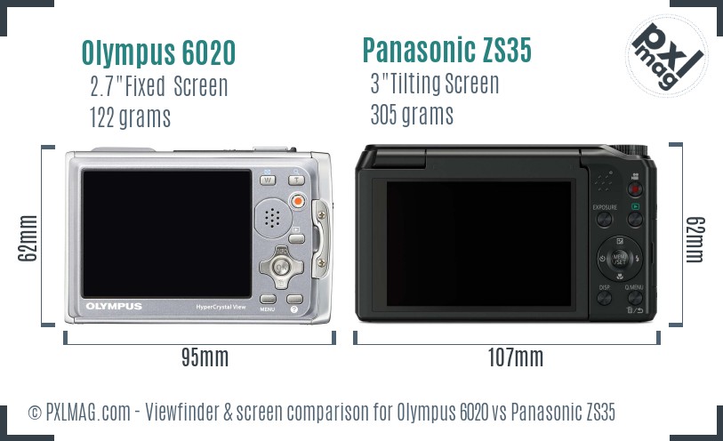 Olympus 6020 vs Panasonic ZS35 Screen and Viewfinder comparison