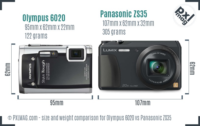 Olympus 6020 vs Panasonic ZS35 size comparison