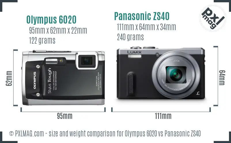 Olympus 6020 vs Panasonic ZS40 size comparison
