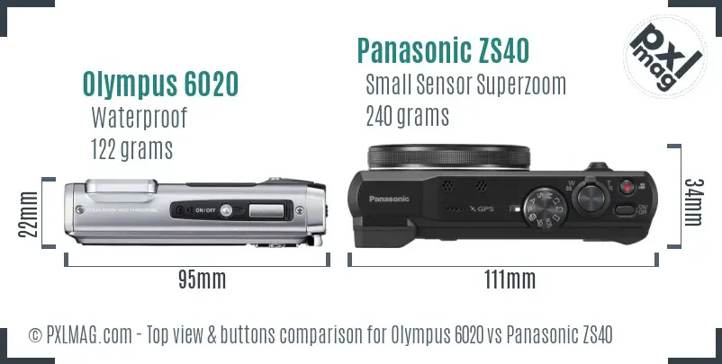 Olympus 6020 vs Panasonic ZS40 top view buttons comparison