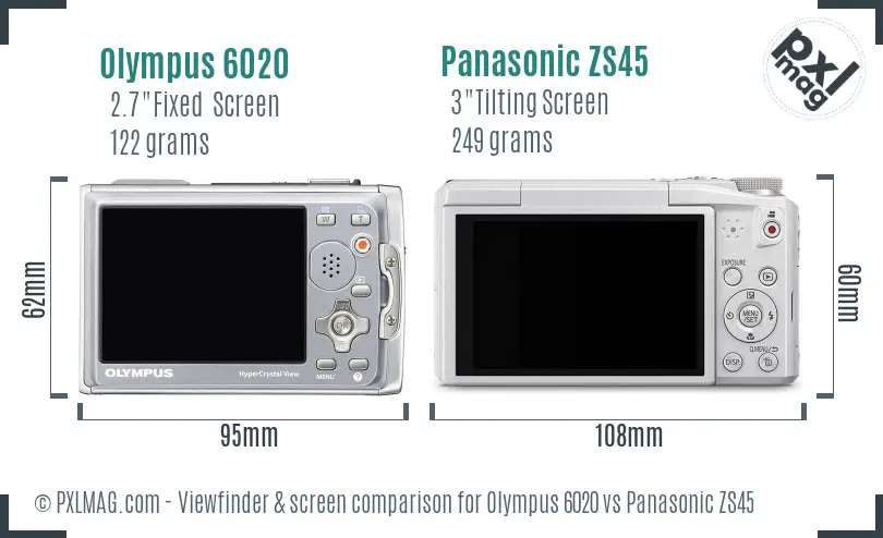 Olympus 6020 vs Panasonic ZS45 Screen and Viewfinder comparison