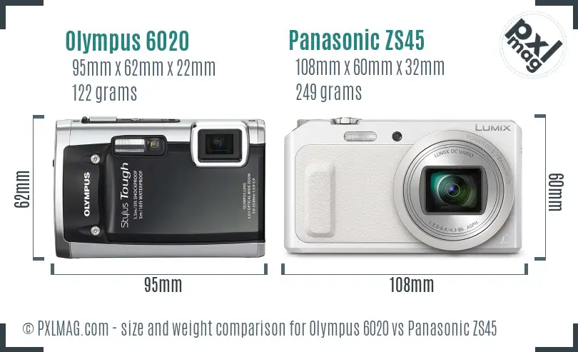 Olympus 6020 vs Panasonic ZS45 size comparison
