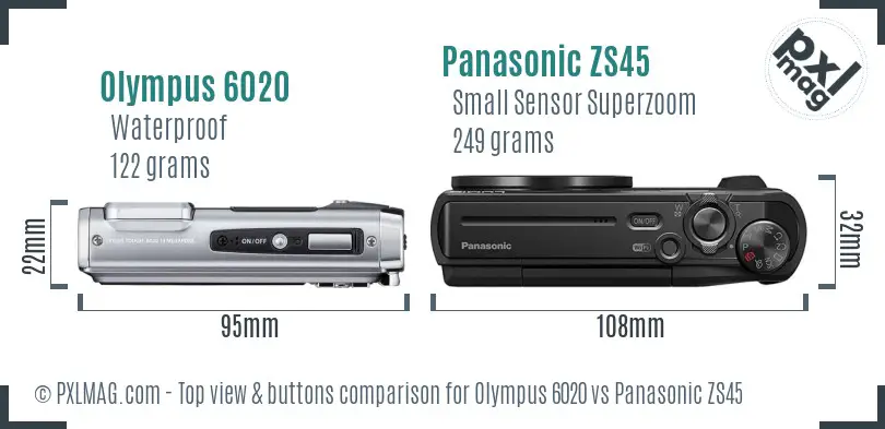 Olympus 6020 vs Panasonic ZS45 top view buttons comparison