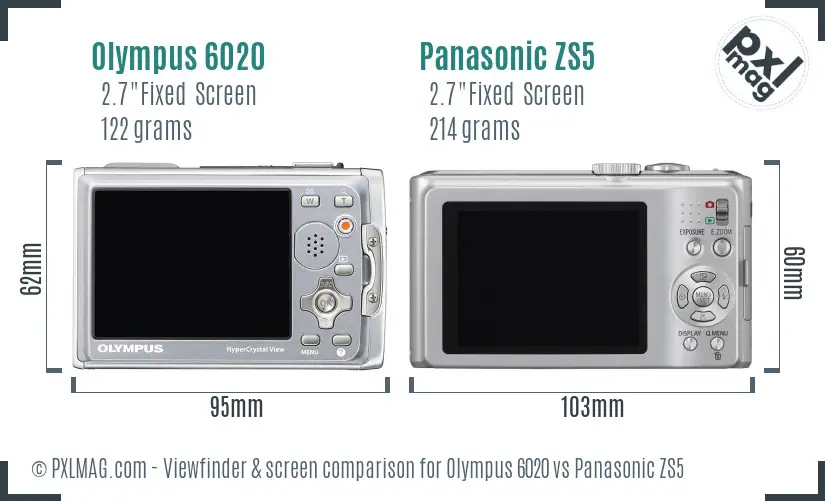 Olympus 6020 vs Panasonic ZS5 Screen and Viewfinder comparison