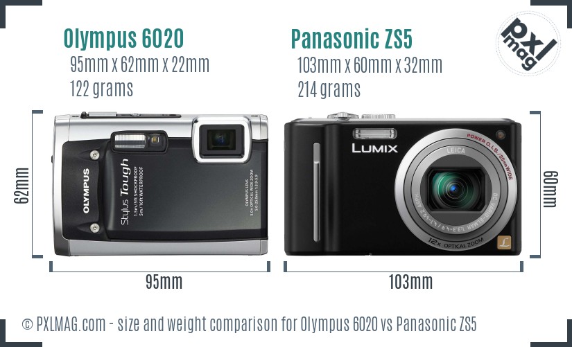 Olympus 6020 vs Panasonic ZS5 size comparison