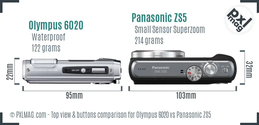 Olympus 6020 vs Panasonic ZS5 top view buttons comparison