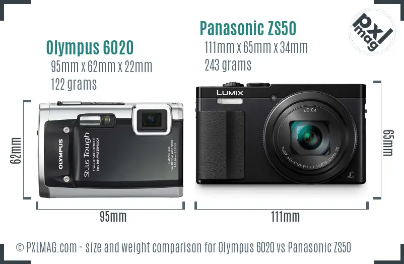 Olympus 6020 vs Panasonic ZS50 size comparison