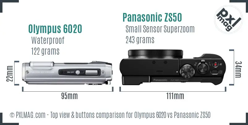 Olympus 6020 vs Panasonic ZS50 top view buttons comparison
