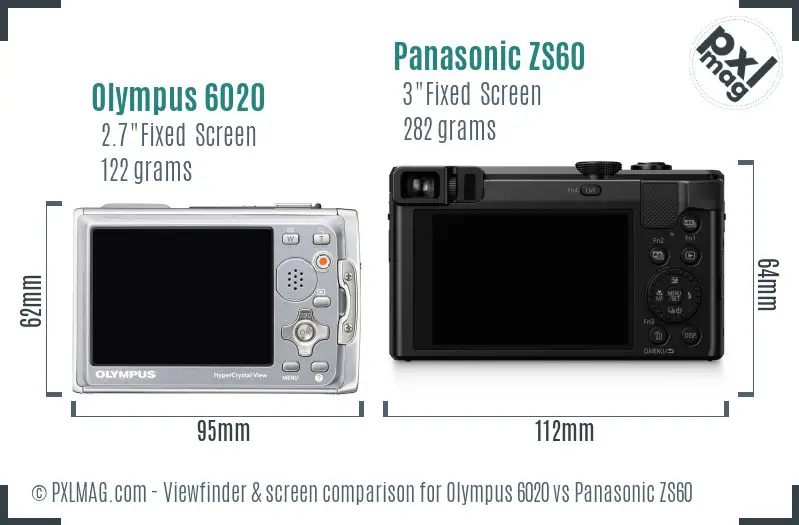 Olympus 6020 vs Panasonic ZS60 Screen and Viewfinder comparison