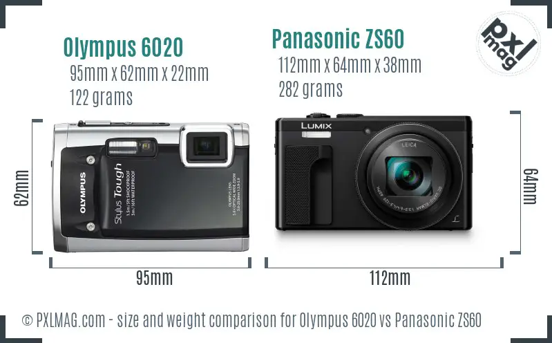 Olympus 6020 vs Panasonic ZS60 size comparison