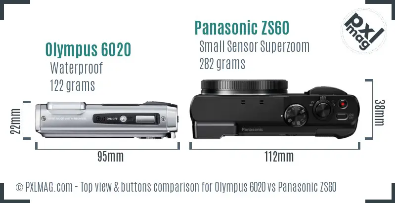 Olympus 6020 vs Panasonic ZS60 top view buttons comparison