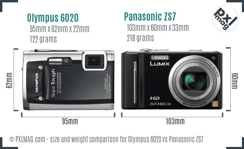 Olympus 6020 vs Panasonic ZS7 size comparison