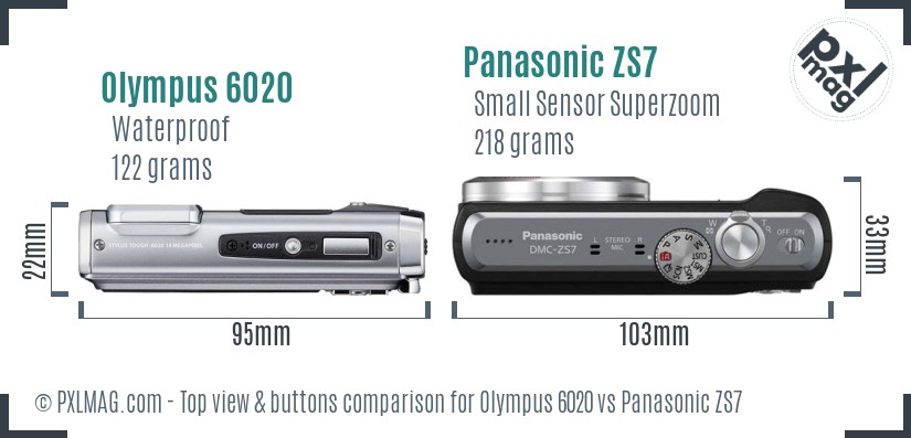 Olympus 6020 vs Panasonic ZS7 top view buttons comparison