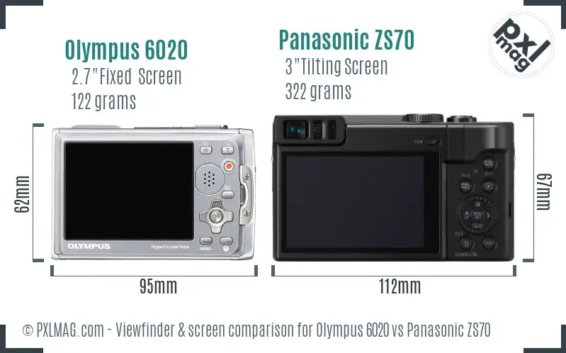 Olympus 6020 vs Panasonic ZS70 Screen and Viewfinder comparison