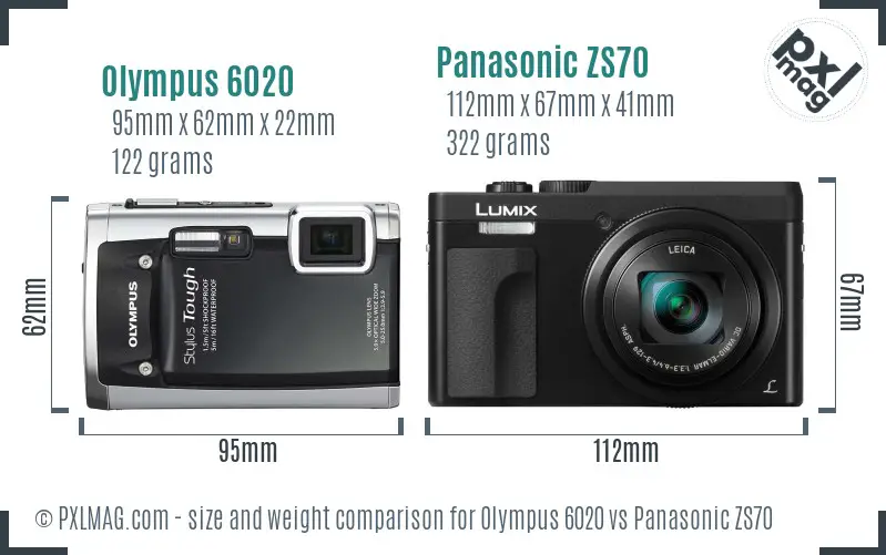 Olympus 6020 vs Panasonic ZS70 size comparison
