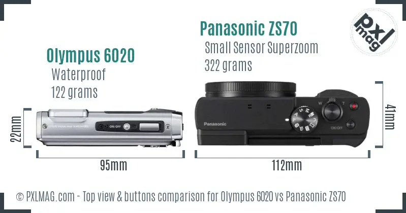Olympus 6020 vs Panasonic ZS70 top view buttons comparison