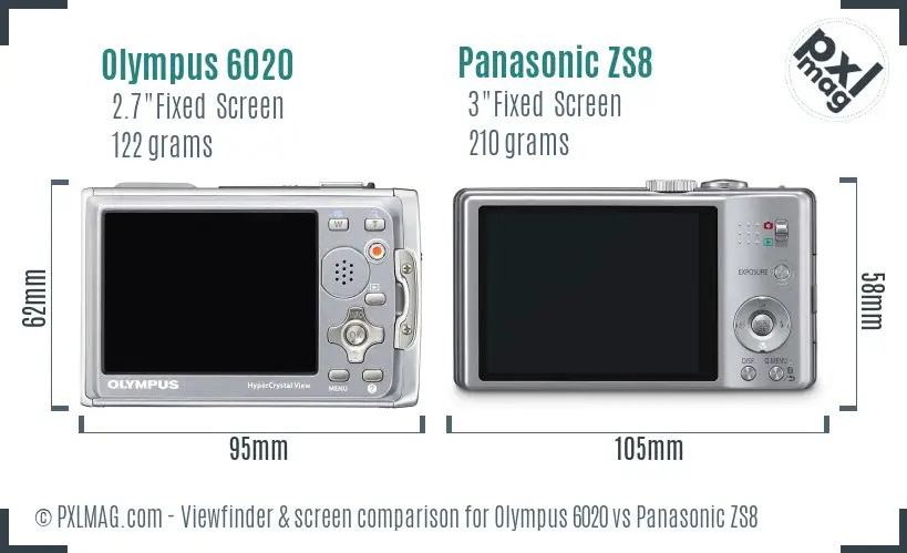 Olympus 6020 vs Panasonic ZS8 Screen and Viewfinder comparison