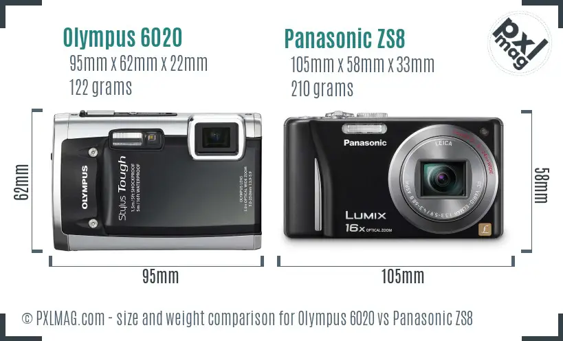 Olympus 6020 vs Panasonic ZS8 size comparison