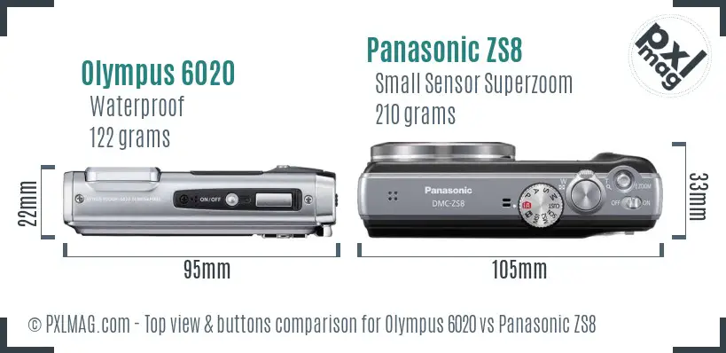 Olympus 6020 vs Panasonic ZS8 top view buttons comparison