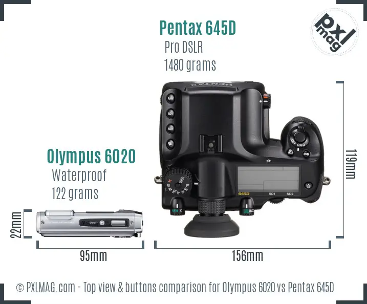 Olympus 6020 vs Pentax 645D top view buttons comparison
