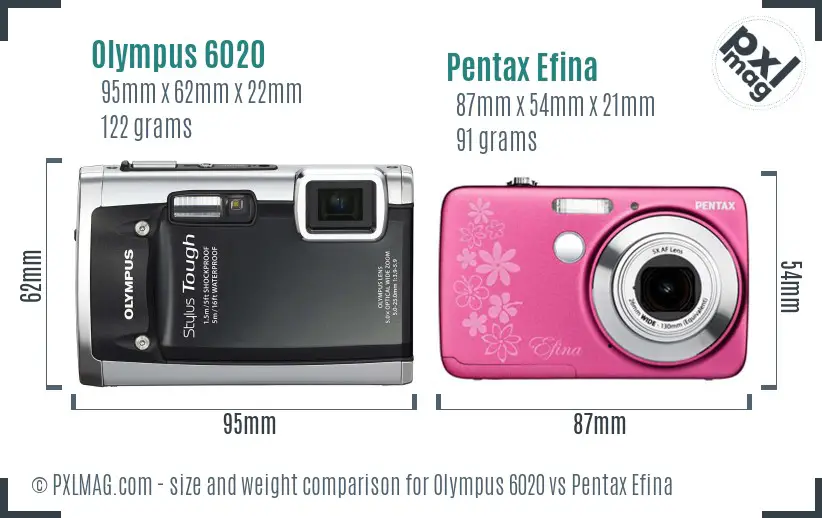 Olympus 6020 vs Pentax Efina size comparison