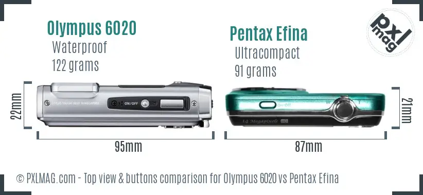 Olympus 6020 vs Pentax Efina top view buttons comparison