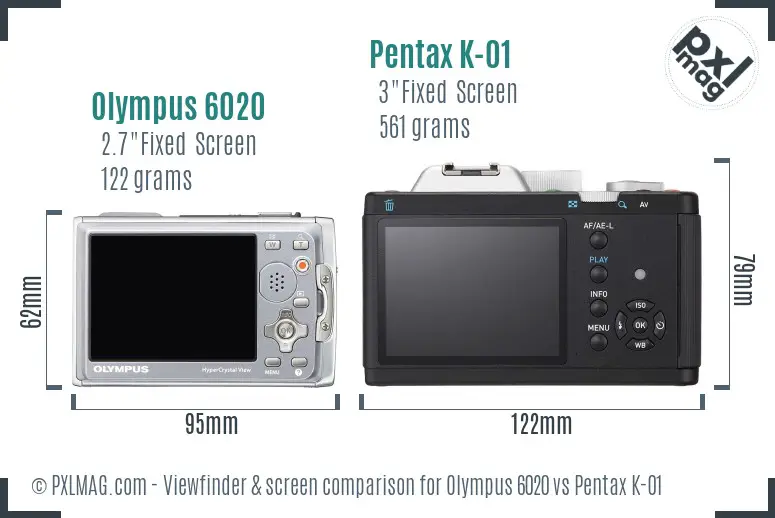 Olympus 6020 vs Pentax K-01 Screen and Viewfinder comparison